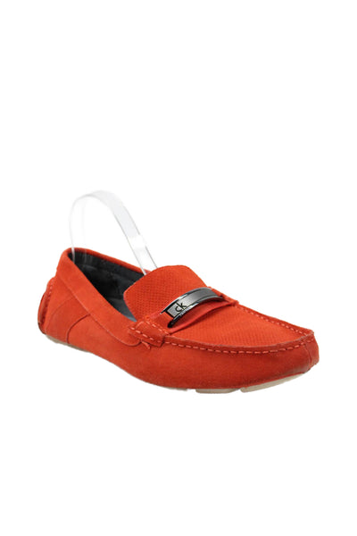 Calvin Klein Mens Suede Slide On Marcell Driving Loafers Orange Size 10
