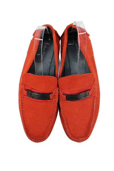 Calvin Klein Mens Suede Slide On Marcell Driving Loafers Orange Size 10