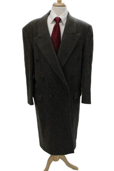 Christian Aujard Mens Collared Wool Striped Buttoned Brown Coat Size 40