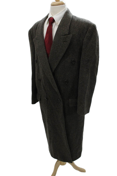 Christian Aujard Mens Collared Wool Striped Buttoned Brown Coat Size 40