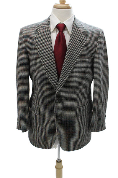 Hart Schaffner Marx Mens Black Wool Houndstooth Blazer Collared Size 42