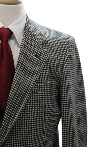 Hart Schaffner Marx Mens Black Wool Houndstooth Blazer Collared Size 42