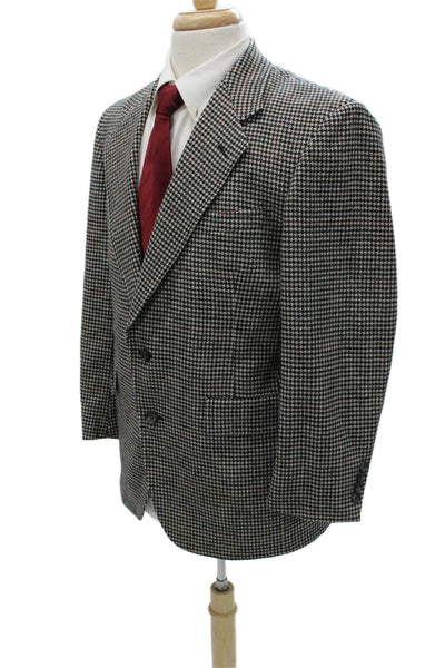 Hart Schaffner Marx Mens Black Wool Houndstooth Blazer Collared Size 42