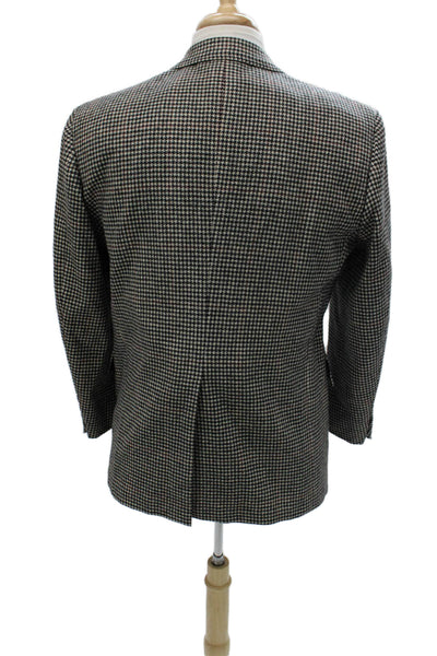 Hart Schaffner Marx Mens Black Wool Houndstooth Blazer Collared Size 42
