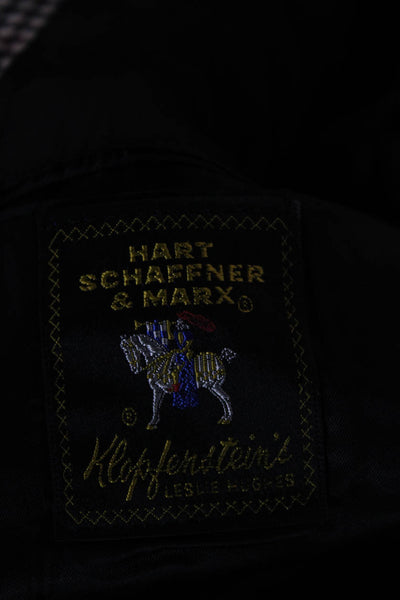 Hart Schaffner Marx Mens Black Wool Houndstooth Blazer Collared Size 42