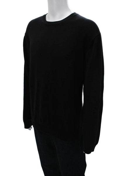 Brooks Brothers Mens Black Cotton Crew Neck Solid Long Sleeve Sweater Size 2XL