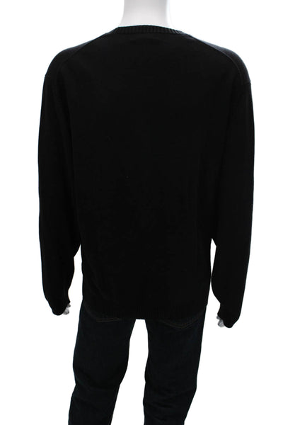 Brooks Brothers Mens Black Cotton Crew Neck Solid Long Sleeve Sweater Size 2XL