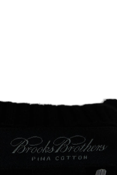 Brooks Brothers Mens Black Cotton Crew Neck Solid Long Sleeve Sweater Size 2XL