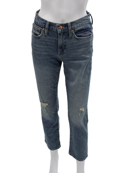 J Crew Womens Straight Jeans Blue Cotton Mid Rise Solid Size 23