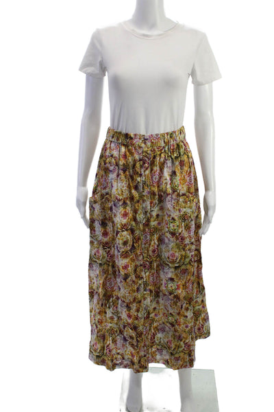 Emily Factor Womens Floral Yellow Cotton Midi Skirt Size 4