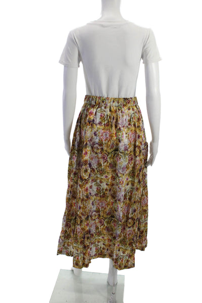 Emily Factor Womens Floral Yellow Cotton Midi Skirt Size 4