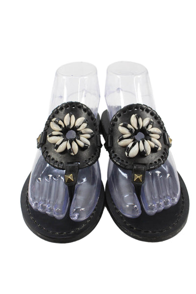 Jack Rogers Womens Georgica Leather Thong Slip-On Sandals Black Size 6.5