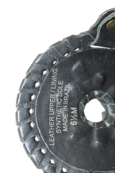 Jack Rogers Womens Georgica Leather Thong Slip-On Sandals Black Size 6.5