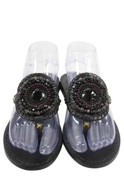 Jack Rogers Womens Gisele Leather Beaded Medallion Sandals Black Size 6.5