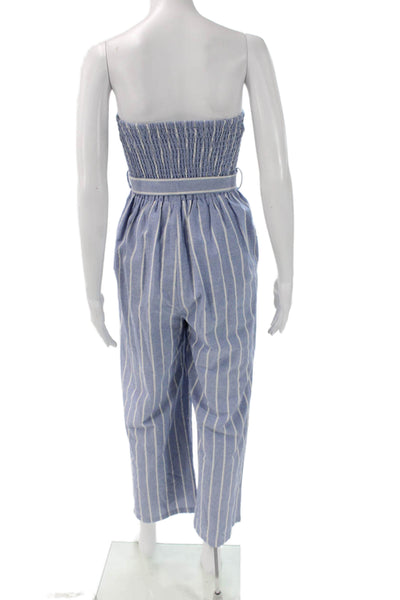 Lulus Womens Striped Off Shoulder Cotton Jumpsuit Sleeveless Blue Size XS