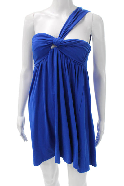 Susana Monaco Women One Shoulder Blue Mini Dress Nylon Sleeveless Solid Size S