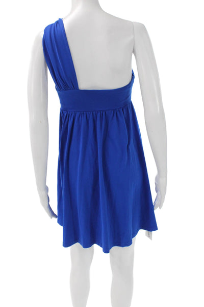 Susana Monaco Women One Shoulder Blue Mini Dress Nylon Sleeveless Solid Size S