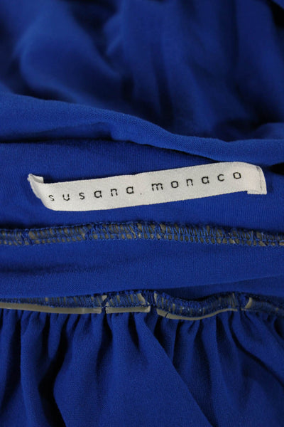 Susana Monaco Women One Shoulder Blue Mini Dress Nylon Sleeveless Solid Size S