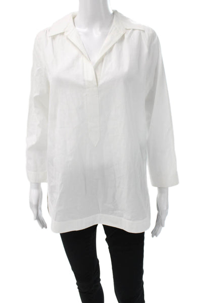 Vineyard Vines Women Collared Cotton Blouse White Long Sleeve Size S