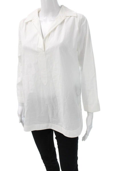 Vineyard Vines Women Collared Cotton Blouse White Long Sleeve Size S