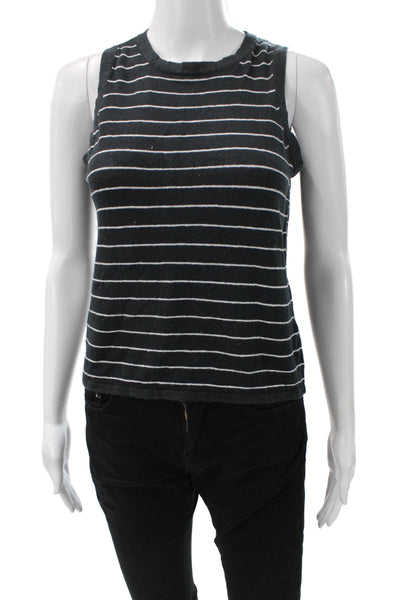 360 Sweater Womens Black Linen Striped Crew Neck Sleeveless Tank Top Size XS