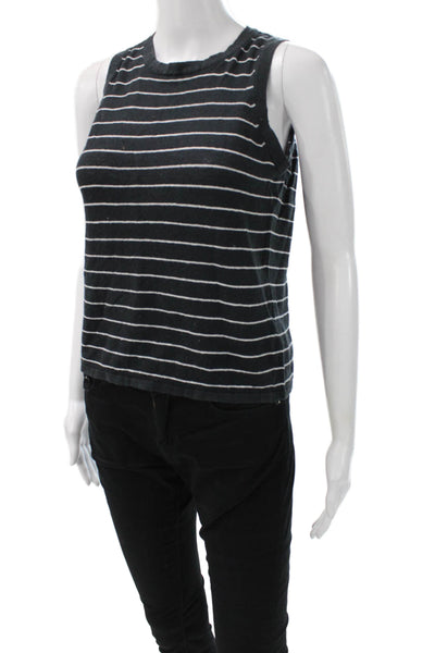 360 Sweater Womens Black Linen Striped Crew Neck Sleeveless Tank Top Size XS