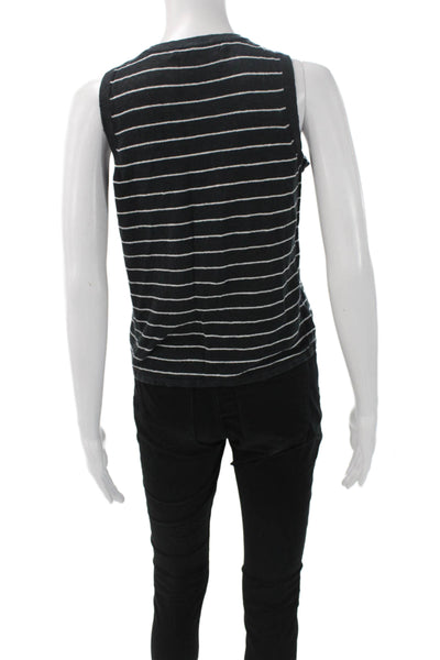 360 Sweater Womens Black Linen Striped Crew Neck Sleeveless Tank Top Size XS