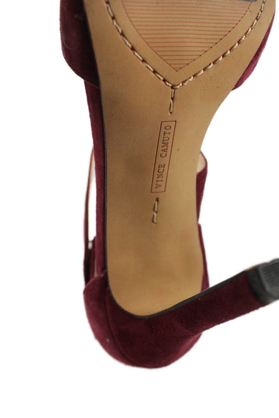 Vince Camuto Women's Pointed Toe Suede Stiletto Sandals Burgundy Size 6