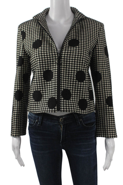 Akris Punto Women Houndstooth White Polyester Zipper Jacket Size 4