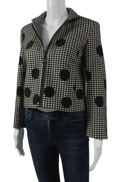 Akris Punto Women Houndstooth White Polyester Zipper Jacket Size 4