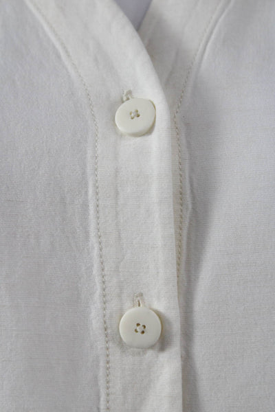 Bouguessa Women White Linen V Neck Long Sleeve Midi Dress Size S