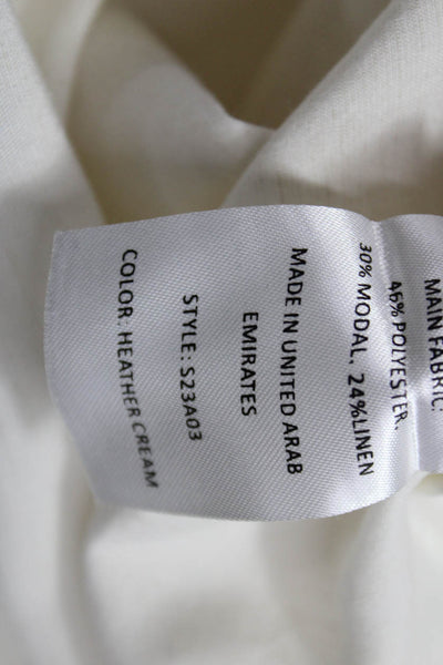 Bouguessa Women White Linen V Neck Long Sleeve Midi Dress Size S