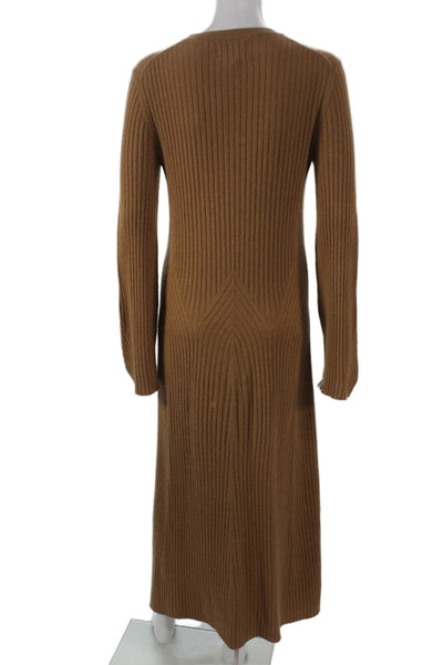 Loulou Studio Women Brown Wool Midi Crewneck Long Sleeve Dress Size S