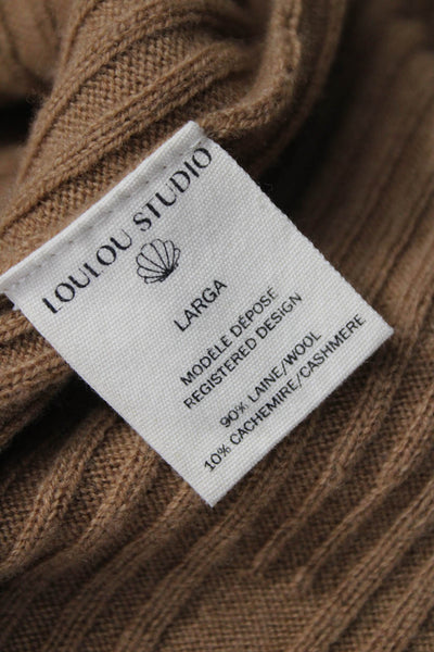 Loulou Studio Women Brown Wool Midi Crewneck Long Sleeve Dress Size S