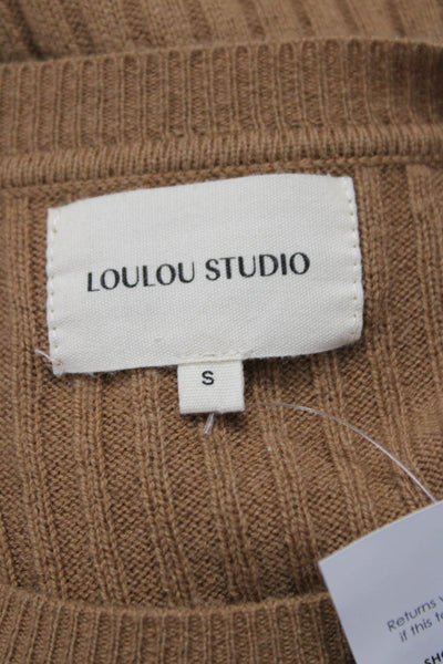 Loulou Studio Women Brown Wool Midi Crewneck Long Sleeve Dress Size S