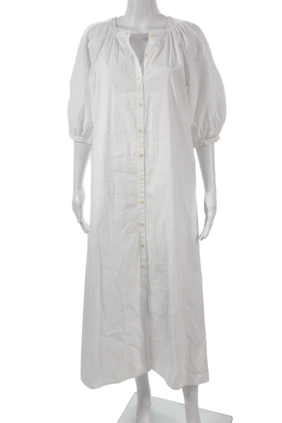 Staud Women White Cotton V Neck Half Sleeve Midi Dress Size S
