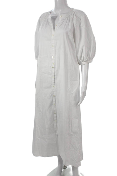 Staud Women White Cotton V Neck Half Sleeve Midi Dress Size S