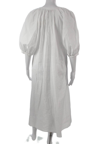 Staud Women White Cotton V Neck Half Sleeve Midi Dress Size S