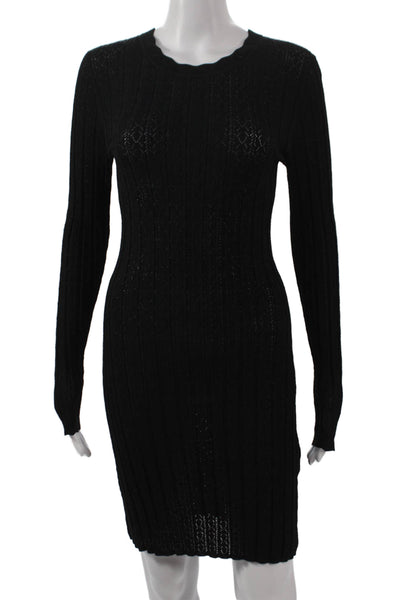 Loulou Studio Women Black Viscose Crewneck Longsleeve Knee Length Dress Size S