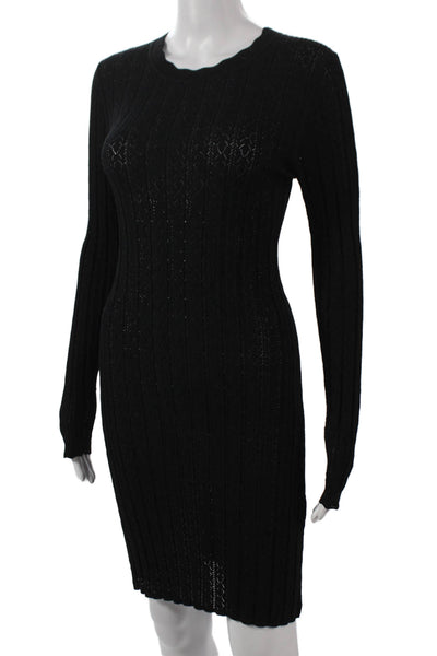 Loulou Studio Women Black Viscose Crewneck Longsleeve Knee Length Dress Size S