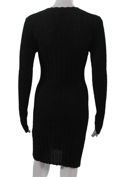 Loulou Studio Women Black Viscose Crewneck Longsleeve Knee Length Dress Size S