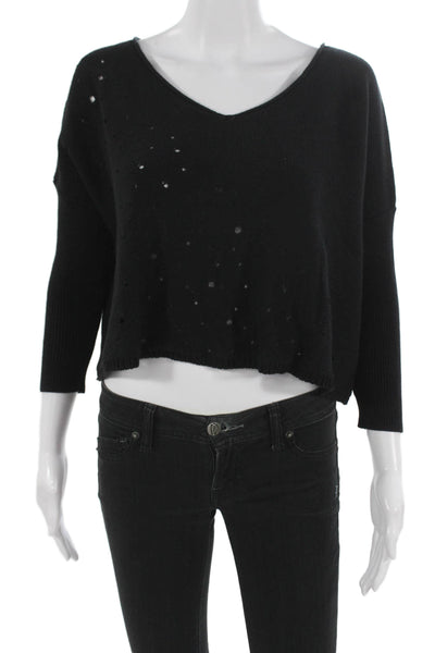 Cotton By Autumn Cashmere Womens Black Knit Top Round Neck Long Sleeve Size S