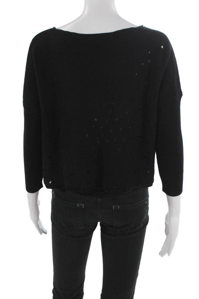 Cotton By Autumn Cashmere Womens Black Knit Top Round Neck Long Sleeve Size S