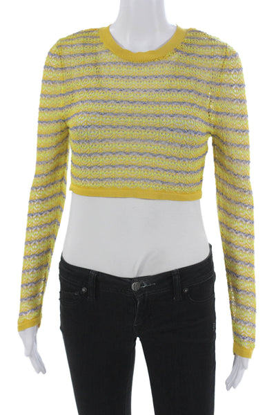 Zara Women Knit Top Striped Round Neck Long Sleeve Yellow Polyester Size S