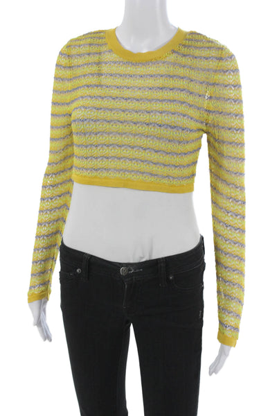 Zara Women Knit Top Striped Round Neck Long Sleeve Yellow Polyester Size S