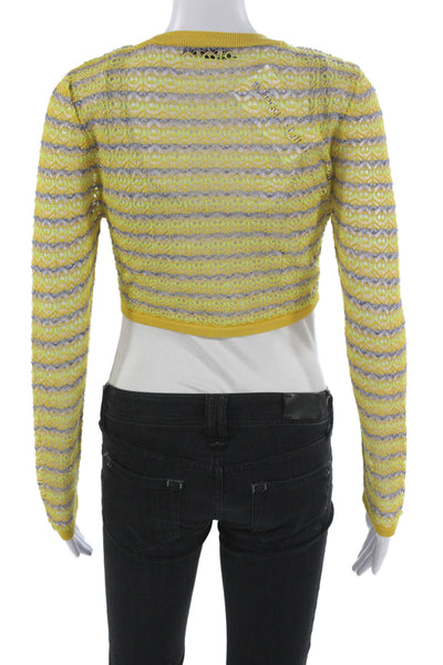 Zara Women Knit Top Striped Round Neck Long Sleeve Yellow Polyester Size S