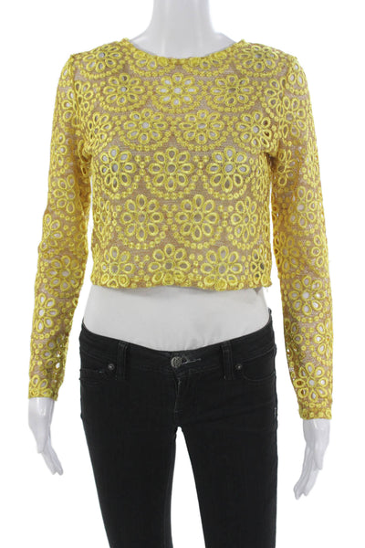 Alexis Women Knit Top Yellow Polyester Long Sleeve Round Neck Size S
