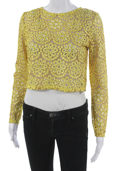 Alexis Women Knit Top Yellow Polyester Long Sleeve Round Neck Size S