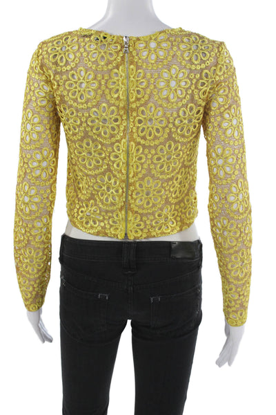 Alexis Women Knit Top Yellow Polyester Long Sleeve Round Neck Size S