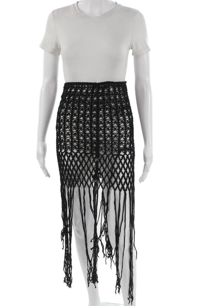 Anna Kosturova Women Black Cotton Knee Length Skirt Size XS